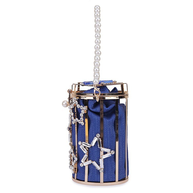 Star Diamond Hollow Cage Clutch With Pearl Chains bags WAAMII   