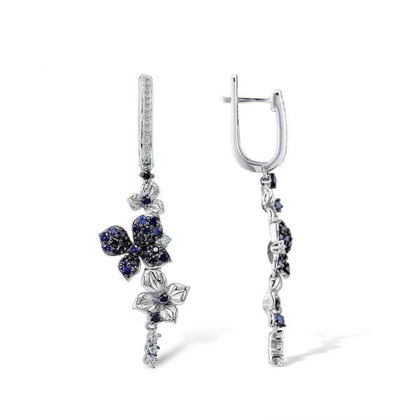 Stone Flower Drop Earrings in 925 Sterling Silver - - Luxury Jewelry by WAAMII
