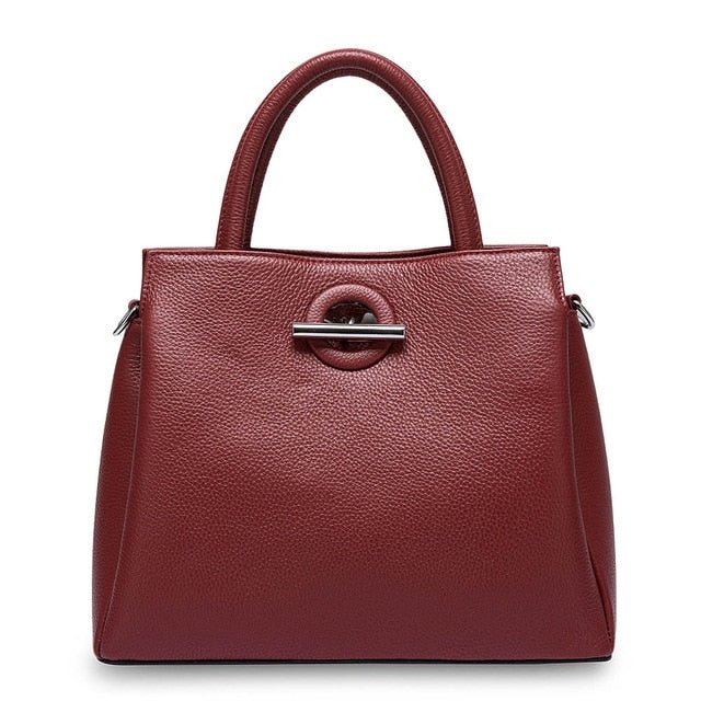 Stylish Genuine Leather Fashion Tote Bag - Burgundy - Luxury bags by WAAMII