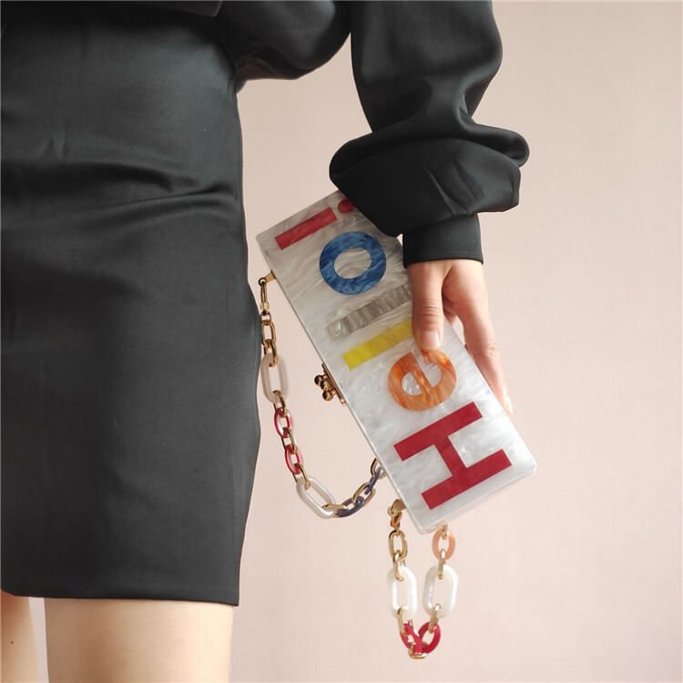 Stylish Letter Acrylic Clutch Bag - With Chain No.1 - Luxury bags by WAAMII