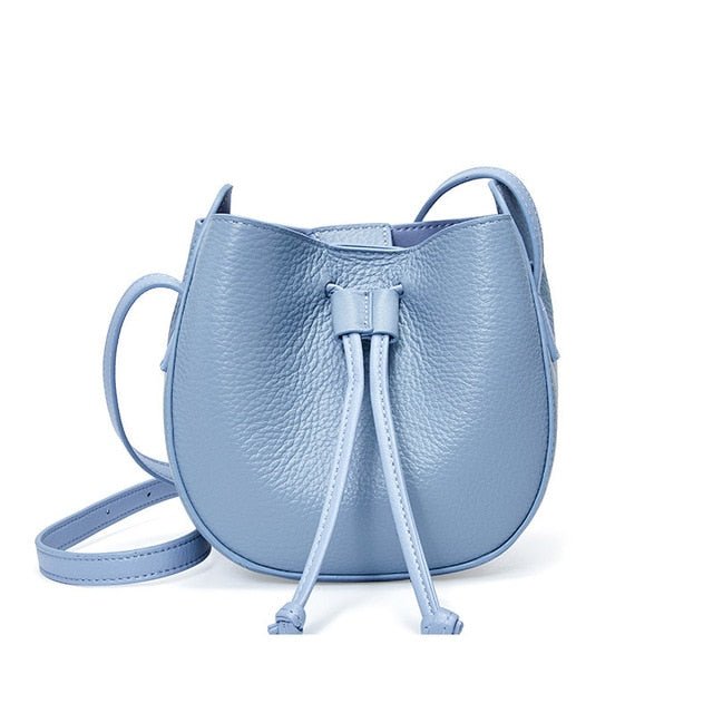 Stylish Soft Leather Half Circle Mini Bucket Tassel Crossbody - Blue - Luxury bags by WAAMII