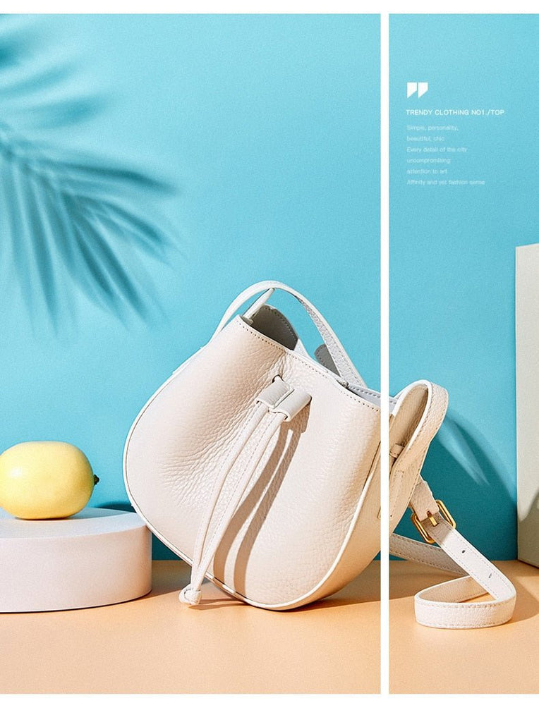 Stylish Soft Leather Half Circle Mini Bucket Tassel Crossbody - - Luxury bags by WAAMII