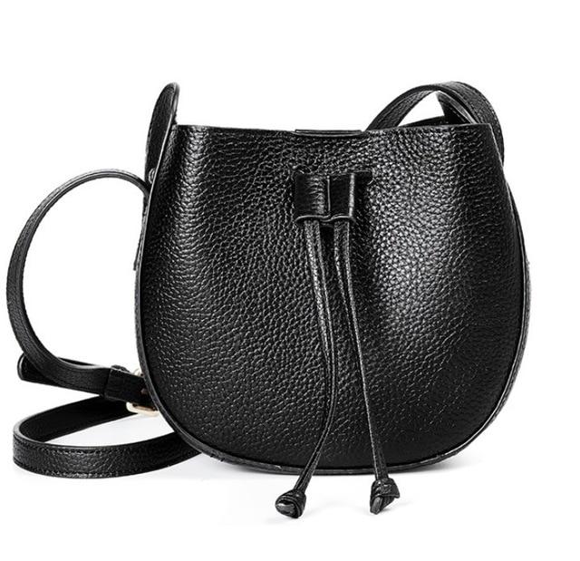Stylish Soft Leather Half Circle Mini Bucket Tassel Crossbody bags WAAMII Black  