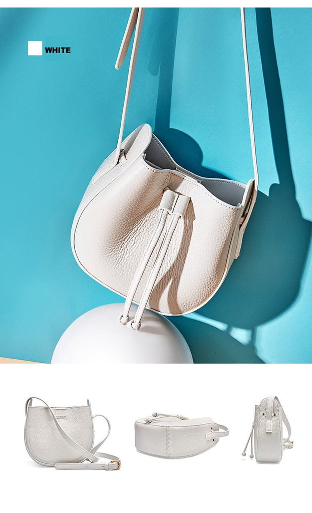 Stylish Soft Leather Half Circle Mini Bucket Tassel Crossbody - - Luxury bags by WAAMII
