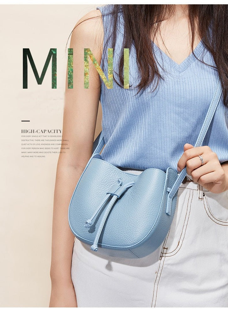 Stylish Soft Leather Half Circle Mini Bucket Tassel Crossbody - - Luxury bags by WAAMII
