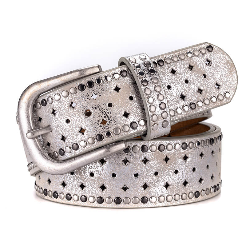 Stylish Women Rivet Belt Hollow Out Wristband-WB7039 - Silver white 110cm - Luxury Accessories by WAAMII