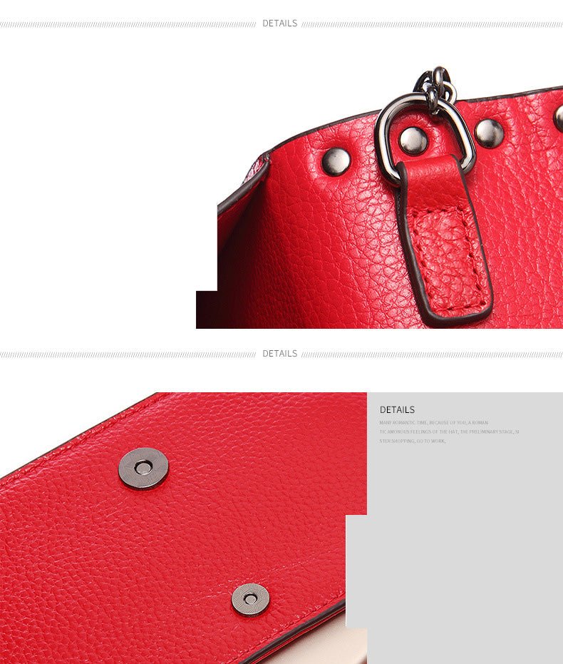 Top Grain Cow Leather Rivets Crossbody Bag with Leather Mix Metal Chain - - Luxury bags by WAAMII