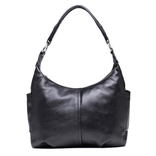 Top Grain Genuine Leather Multi-pockets Dumpling Shaped Hobo Satchel bags WAAMII Black  