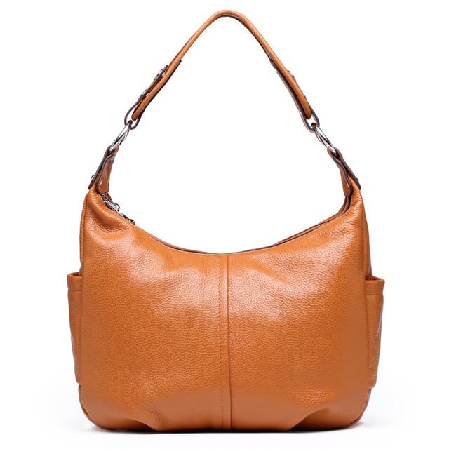 Top Grain Genuine Leather Multi-pockets Dumpling Shaped Hobo Satchel - Brown - Luxury bags by WAAMII