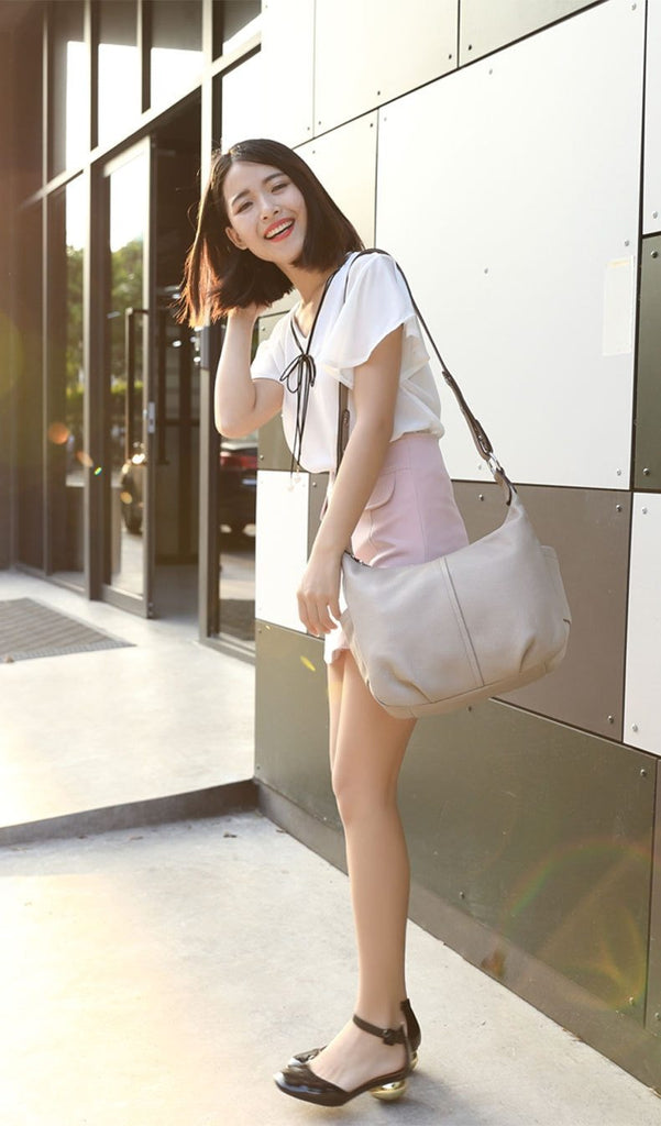 Top Grain Genuine Leather Multi-pockets Dumpling Shaped Hobo Satchel - - Luxury bags by WAAMII