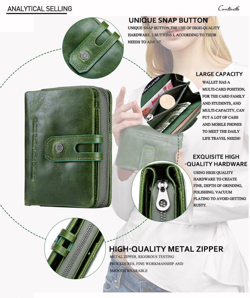 Top Grain Glossy Genuine Leather Wallet Purse With Clasp - - Luxury bags by WAAMII