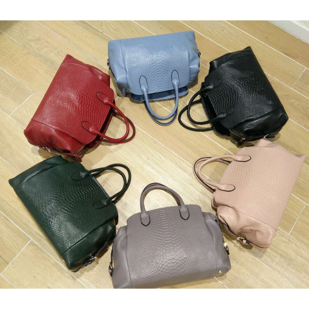 Top Grain Serpentine Pattern Leather Handbag Boston Satchel - - Luxury bags by WAAMII