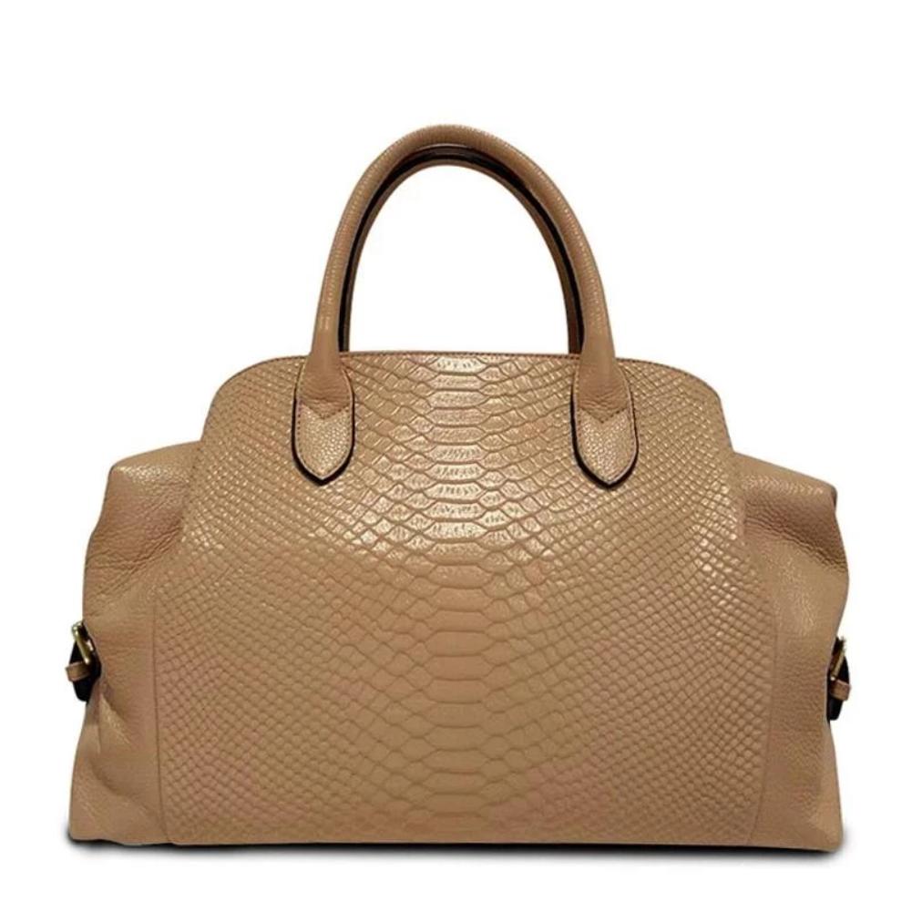 Top Grain Serpentine Pattern Leather Handbag Boston Satchel - - Luxury bags by WAAMII