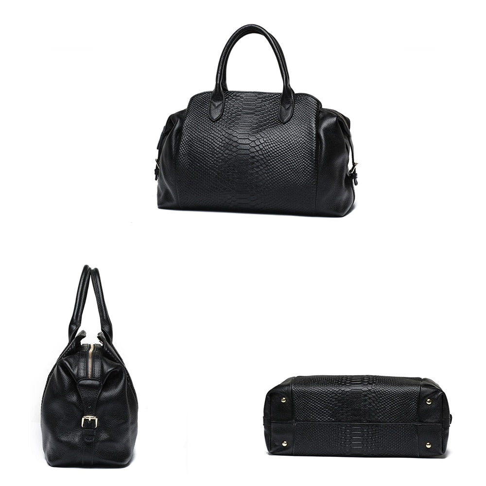 Top Grain Serpentine Pattern Leather Handbag Boston Satchel - - Luxury bags by WAAMII