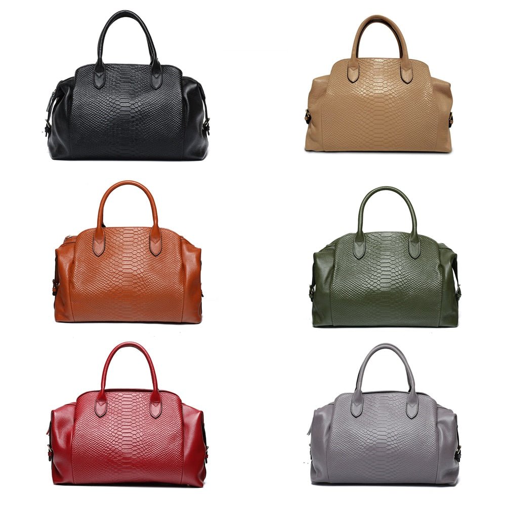 Top Grain Serpentine Pattern Leather Handbag Boston Satchel - - Luxury bags by WAAMII