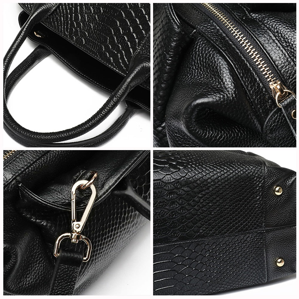 Top Grain Serpentine Pattern Leather Handbag Boston Satchel - - Luxury bags by WAAMII