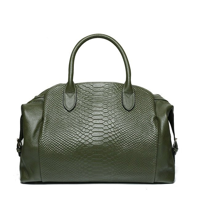 Top Grain Serpentine Pattern Leather Handbag Boston Satchel - Green 36X13X25CM - Luxury bags by WAAMII