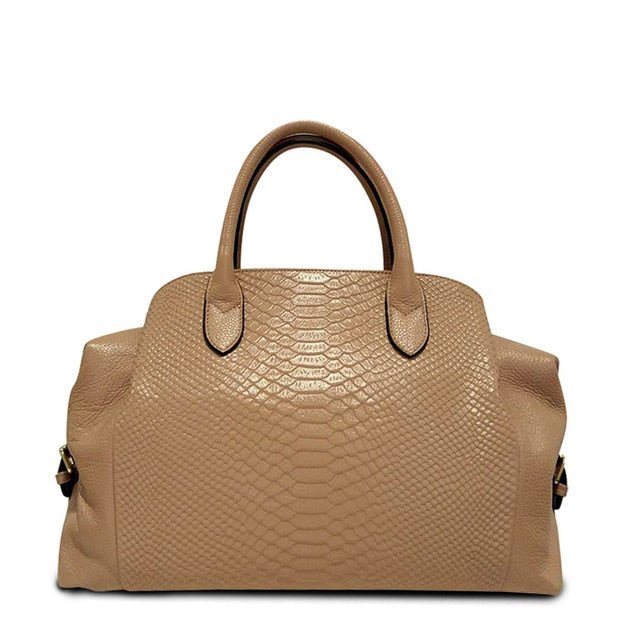 Top Grain Serpentine Pattern Leather Handbag Boston Satchel - Khaki 36X13X25CM - Luxury bags by WAAMII