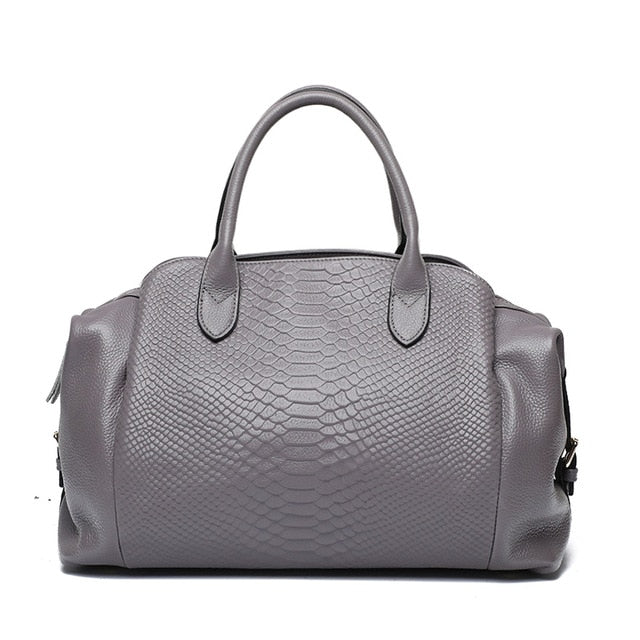 Top Grain Serpentine Pattern Leather Handbag Boston Satchel - Gray 36X13X25CM - Luxury bags by WAAMII