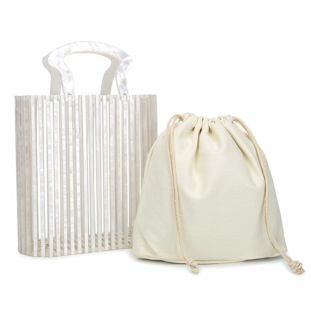 Top handle Acrylic Bucket Bag Hollow Clutch - white - Luxury bags by WAAMII