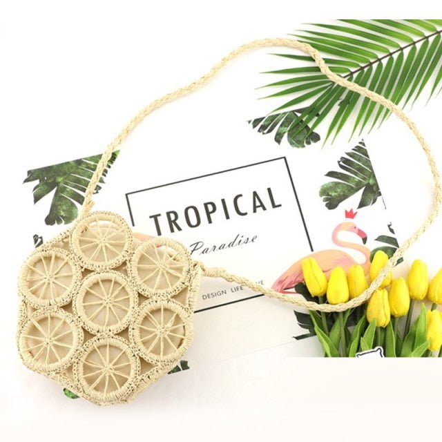 Top Handle Circular Weaving Hollow Straw Bag Beach Bag - beige Shoulder bag - Luxury bags by WAAMII