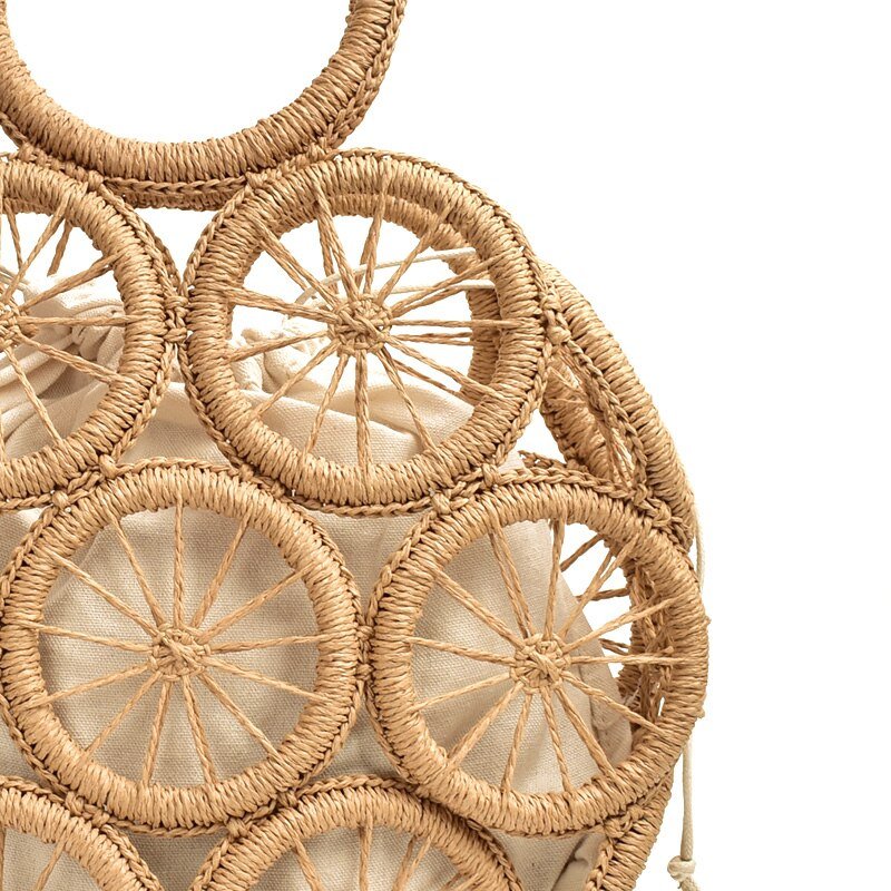 Top Handle Circular Weaving Hollow Straw Bag Beach Bag - - Luxury bags by WAAMII