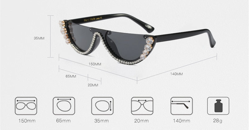 Trendy Half Frame Rimless Cat Eye Sunglasses Rhinestone Polarized Sunglasses For Women Accessories WAAMII   