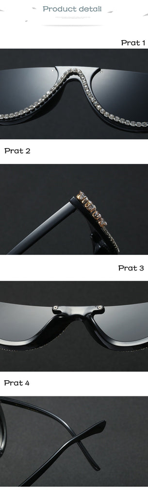 Trendy Half Frame Rimless Cat Eye Sunglasses Rhinestone Polarized Sunglasses For Women - - Luxury Accessories by WAAMII