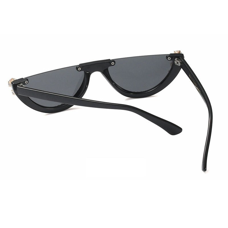 Trendy Half Frame Rimless Cat Eye Sunglasses Rhinestone Polarized Sunglasses For Women - - Luxury Accessories by WAAMII