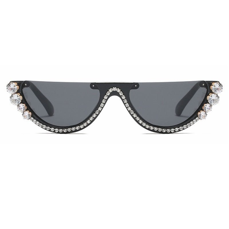 Trendy Half Frame Rimless Cat Eye Sunglasses Rhinestone Polarized Sunglasses For Women - - Luxury Accessories by WAAMII