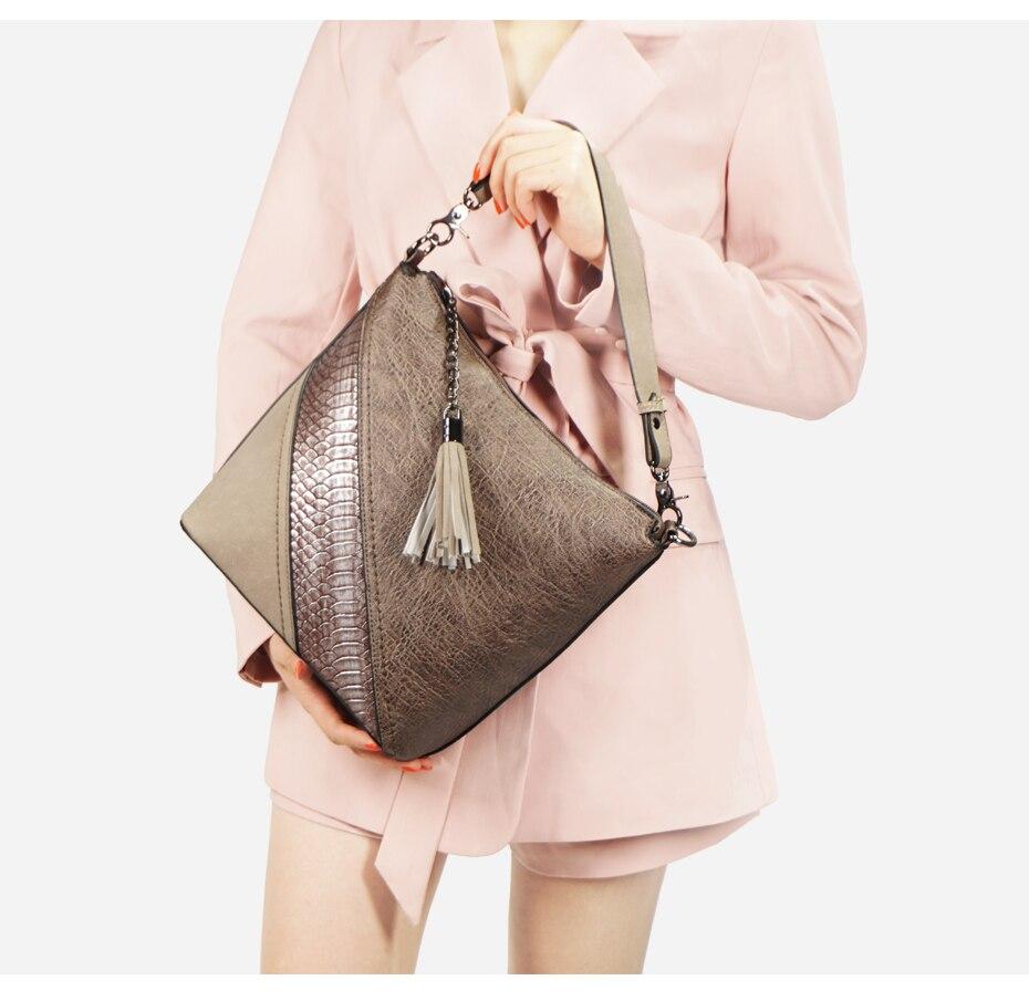 Vegan Leather Spliced Serpentine Satchel With Tassel - - Luxury bags by WAAMII