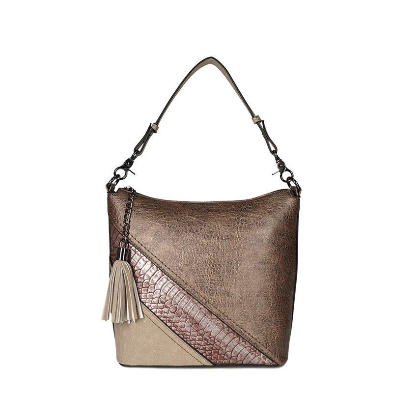 Vegan Leather Spliced Serpentine Satchel With Tassel - - Luxury bags by WAAMII