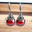 Vintage 925 Sterling Silver Engraving Red CZ Stone Oval Earrings - - Luxury Jewelry by WAAMII
