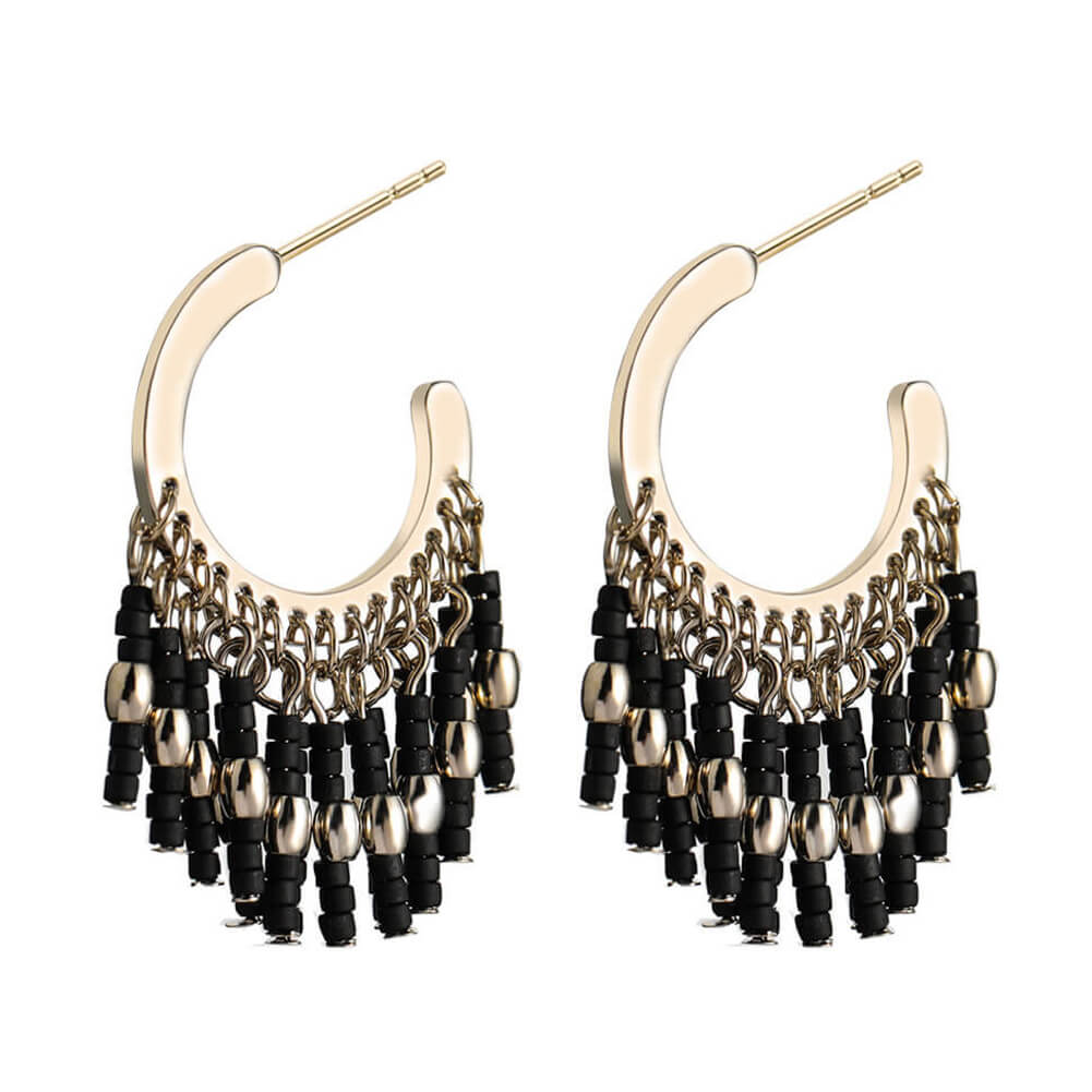 Vintage Bohemian Black Pearl Alloy Tassel Earrings - - Luxury Jewelry by WAAMII