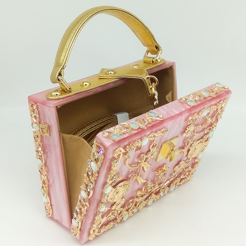 Vintage Buckle Beaded Gold Sequined Flower Clutch Handbag-Acrylic-Black - - Luxury bags by WAAMII