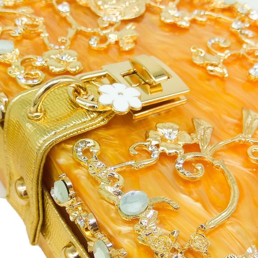 Vintage Buckle Beaded Gold Sequined Flower Clutch Handbag-Acrylic-Black - - Luxury bags by WAAMII