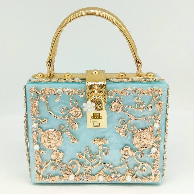 Vintage Buckle Beaded Gold Sequined Flower Clutch Handbag-Acrylic-Black - Blue Handbag - Luxury bags by WAAMII