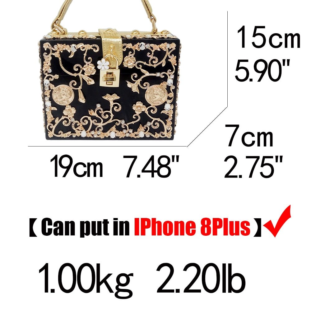 Vintage Buckle Beaded Gold Sequined Flower Clutch Handbag-Acrylic-Black - - Luxury bags by WAAMII