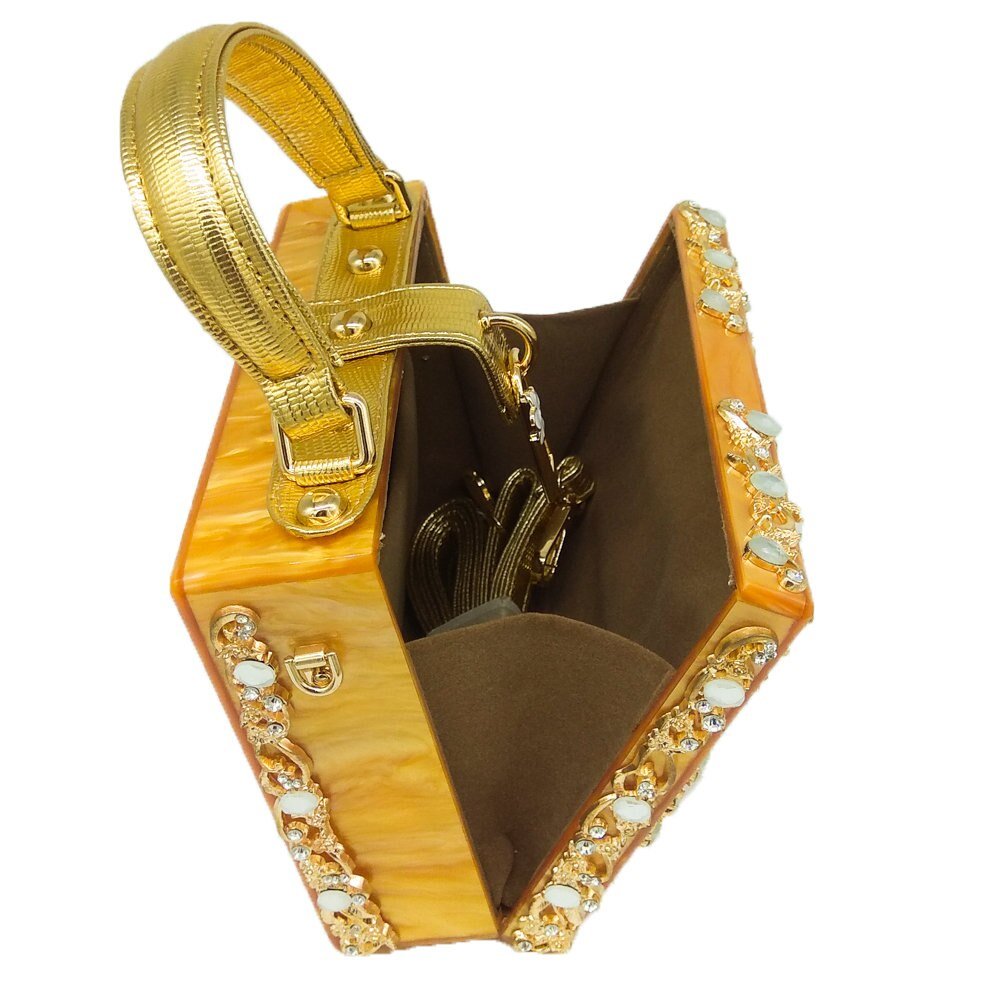 Vintage Buckle Beaded Gold Sequined Flower Clutch Handbag-Acrylic-Black - - Luxury bags by WAAMII