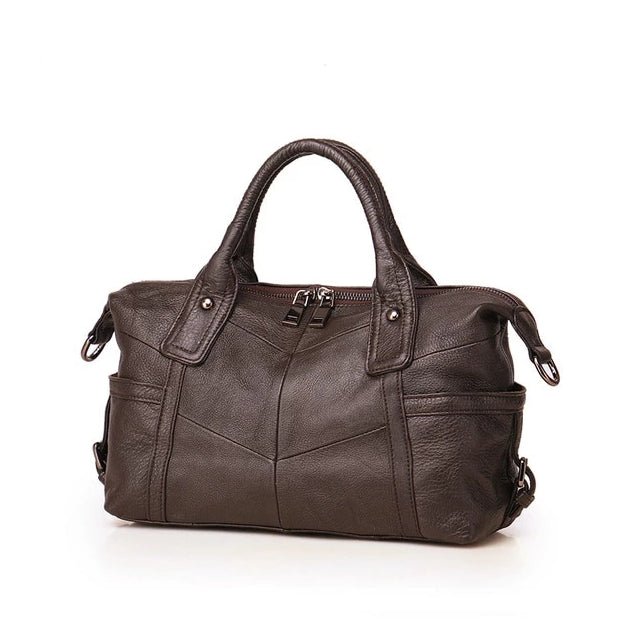 Vintage Designer Multi-pocket Genuine Leather Boston Bag - Deep brown - Luxury bags by WAAMII
