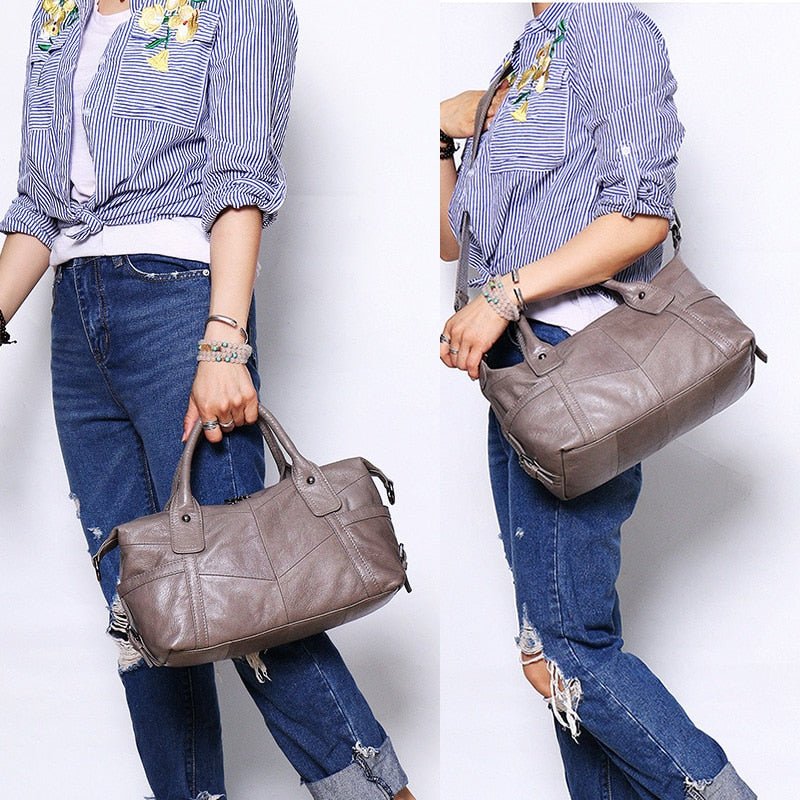 Vintage Designer Multi-pocket Genuine Leather Boston Bag - - Luxury bags by WAAMII