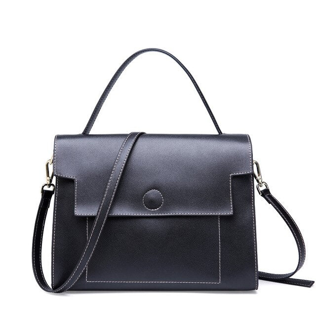 Vintage Genuine Leather Ladies Messenger Bag - Black - Luxury bags by WAAMII