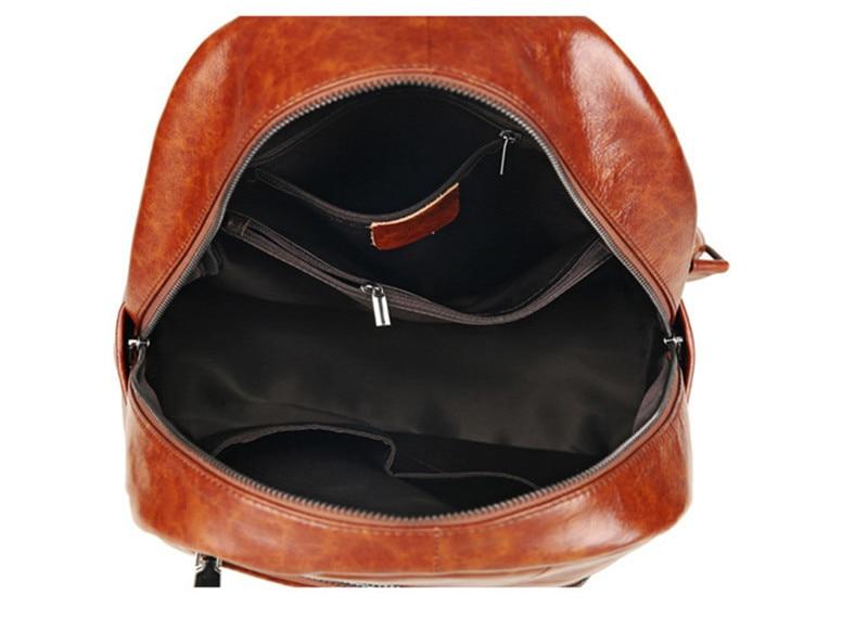 Vintage Glossy Genuine Leather Ladies Zippered Backpack bags WAAMII   