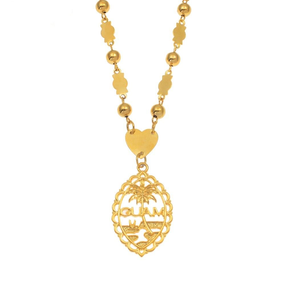 Vintage Guam Pendant With 6mm Ball Beads Necklace-18K Gold Plated - - Luxury Jewelry by WAAMII