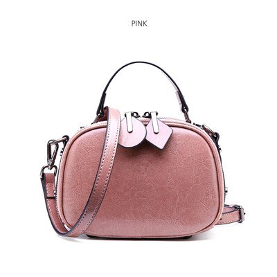 Vintage Ladies Oil Wax Leather Crossbody Bag - Pink Mini(Max Length<20cm) - Luxury bags by WAAMII
