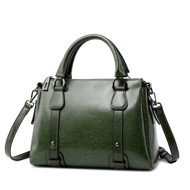 Vintage Ladies Oil Wax Leather Handbags Leather Satchel bags WAAMII Green  