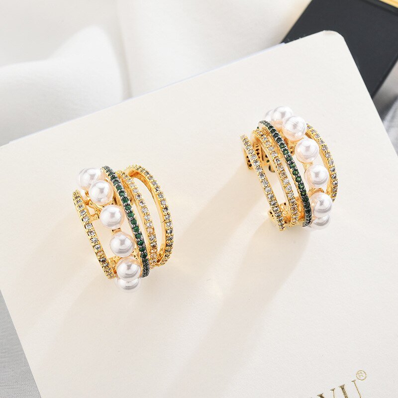 Vintage Style Multi-layer Pearl Geometric Circle Earrings - - Luxury Jewelry by WAAMII