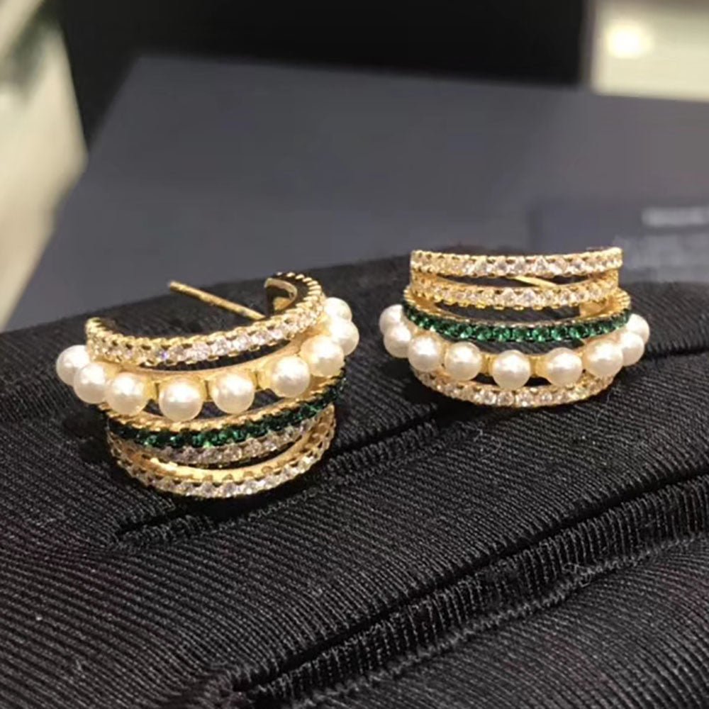 Vintage Style Multi-layer Pearl Geometric Circle Earrings - - Luxury Jewelry by WAAMII