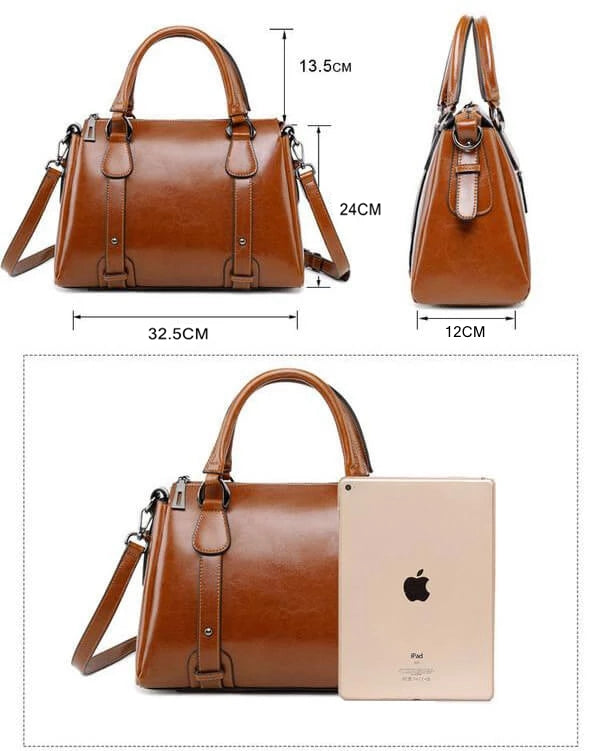 Vintage Ladies Oil Wax Leather Handbags Leather Satchel - - Luxury bags by WAAMII