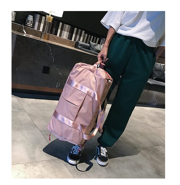Essentials Dry Wet Separation Weekender Bag Gym Duffle Bag With Shoe Compartment-Pink,Black - - Luxury bags by WAAMII